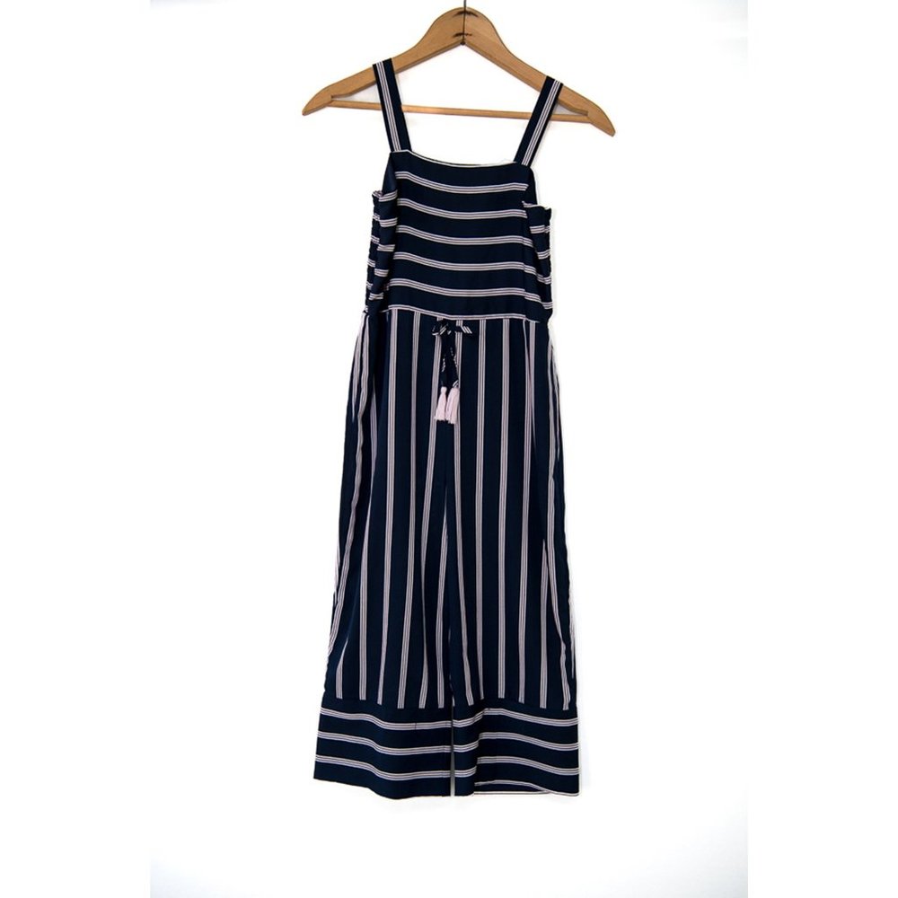 Japna Kids Size 12 Girls Blue with Pink Stripe Jumpsuit Romper